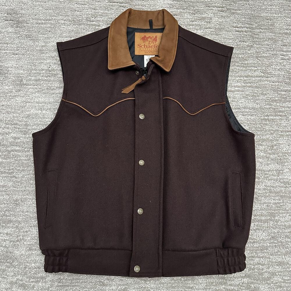 Schaefer Outfitter Vest Mens Large Brown Wool Western Lined Made USA 715